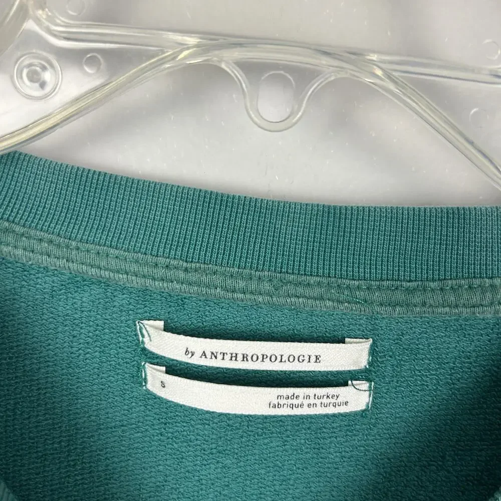 Anthropologie Green Paris Graphic Long Sleeve Cropped Crew Neck Sweatshirt S - Picture 4 of 6